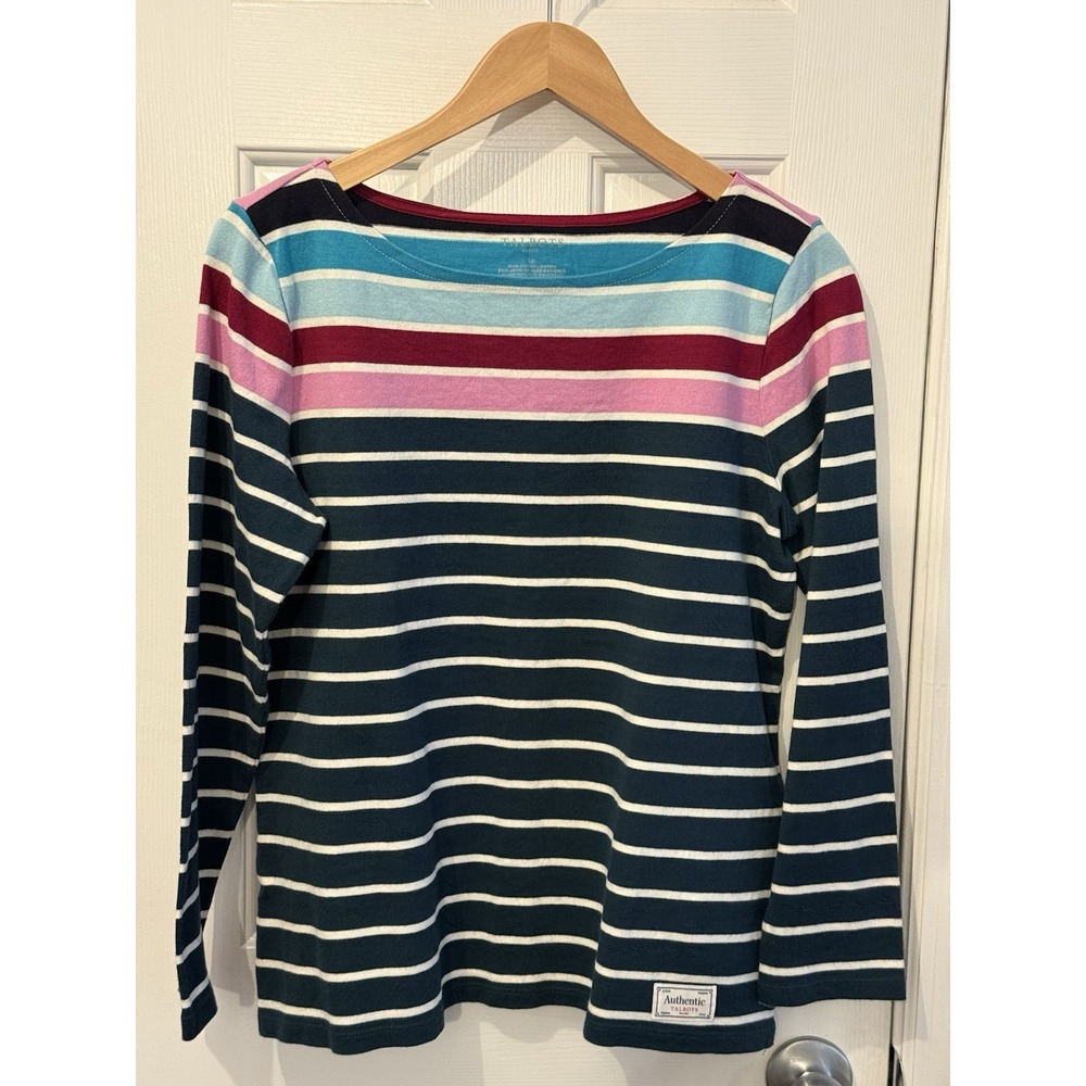 talbots‎  petite L Colorful Striped 100% Cotton Casual Top Spring Summer Classic